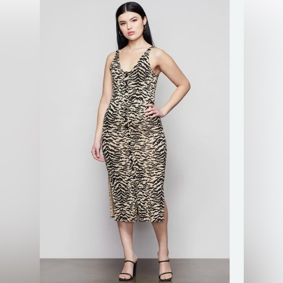 Good American Sz 4 (XL)  Midi Animal Print Button Front Dress Scoop Neck NWT - Picture 1 of 13